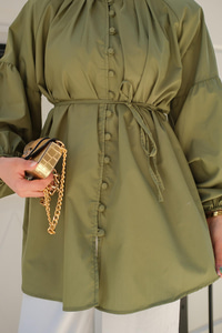 Balon Kol Bel Bağlamalı Gömlek Yeşil