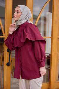 Balon Kol Çift Yaka Gömlek Bordo