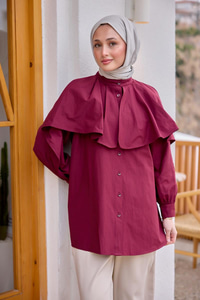 Balon Kol Çift Yaka Gömlek Bordo