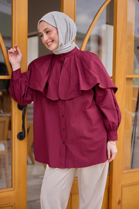 Balon Kol Çift Yaka Gömlek Bordo