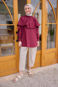 Balon Kol Çift Yaka Gömlek Bordo