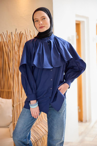 Balon Kol Çift Yaka Gömlek Lacivert