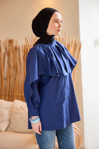 Balon Kol Çift Yaka Gömlek Lacivert