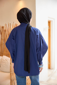 Balon Kol Çift Yaka Gömlek Lacivert