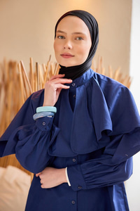 Balon Kol Çift Yaka Gömlek Lacivert