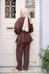 Balon Kol  İkili Takım Kahverengi