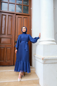 BALON KOL PILELI ELBISE LACIVERT