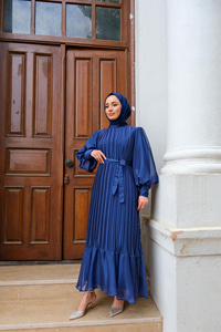 BALON KOL PILELI ELBISE LACIVERT