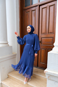 BALON KOL PILELI ELBISE LACIVERT