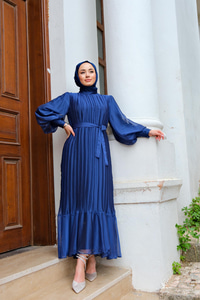 BALON KOL PILELI ELBISE LACIVERT