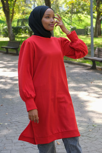 Uygun Fiyatlı BALON KOL SELANIK TUNIK KIRMIZI | Loccomoda.com 