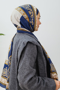 Barok Desen Şal Lacivert