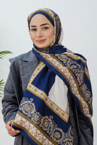 Barok Desen Şal Lacivert