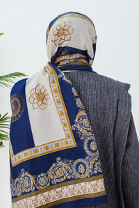 Barok Desen Şal Lacivert