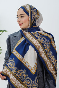 Barok Desen Şal Lacivert