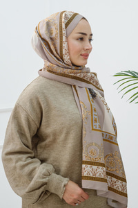 Barok Desen Şal Vizon