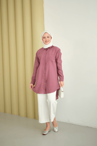 Basic Uzun Gömlek Gül Kurusu