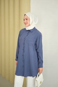 Basic Uzun Gömlek İndigo Mavi