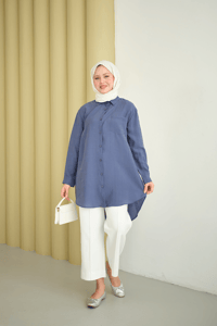 Basic Uzun Gömlek İndigo Mavi