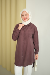 Basic Uzun Gömlek Mürdüm