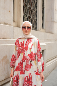 Baskı Desenli Elbise Kırmızı