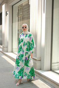 Baskı Desenli Elbise Yeşil