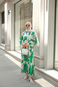 Baskı Desenli Elbise Yeşil