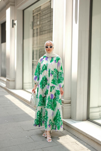 Baskı Desenli Elbise Yeşil