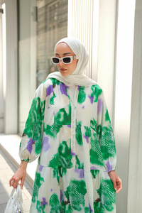 Baskı Desenli Elbise Yeşil