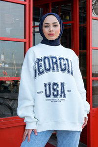 Baskılı Oversize Sweat Beyaz