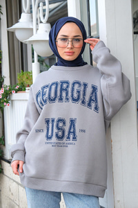 Baskılı Oversize Sweat Gri