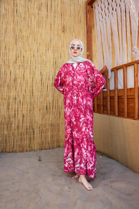 Batik Desen Elbise Fuşya
