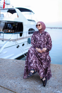 Batik Desen Elbise Kahverengi