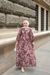 Batik Desen Elbise Kahverengi