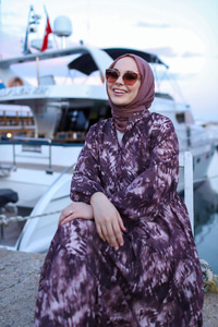 Batik Desen Elbise Kahverengi