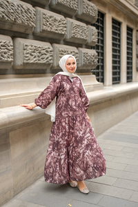 Batik Desen Elbise Kahverengi