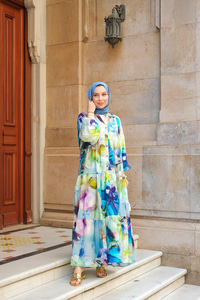 Batik Desen Elbise Mavi