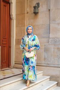 Batik Desen Elbise Mavi