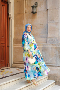 Batik Desen Elbise Mavi