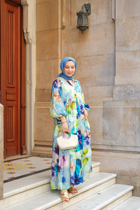 Batik Desen Elbise Mavi