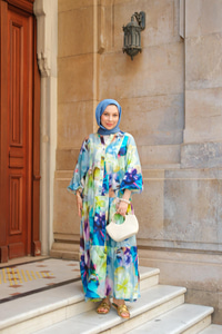 Batik Desen Elbise Mavi