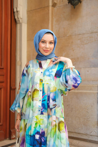 Batik Desen Elbise Mavi