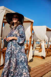 Batik Desen Elbise Petrol Mavi