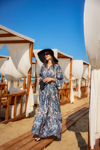 Batik Desen Elbise Petrol Mavi