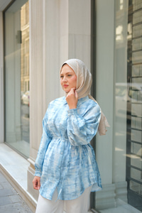 Batik Desen Lilyum Gömlek Mavi