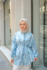 Batik Desen Lilyum Gömlek Mavi