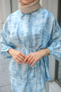 Batik Desen Lilyum Gömlek Mavi