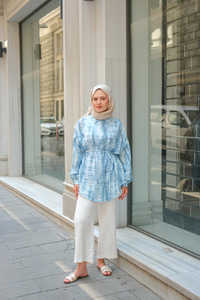 Batik Desen Lilyum Gömlek Mavi