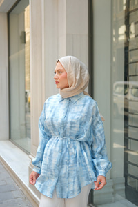 Batik Desen Lilyum Gömlek Mavi