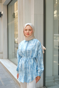 Batik Desen Lilyum Gömlek Mavi